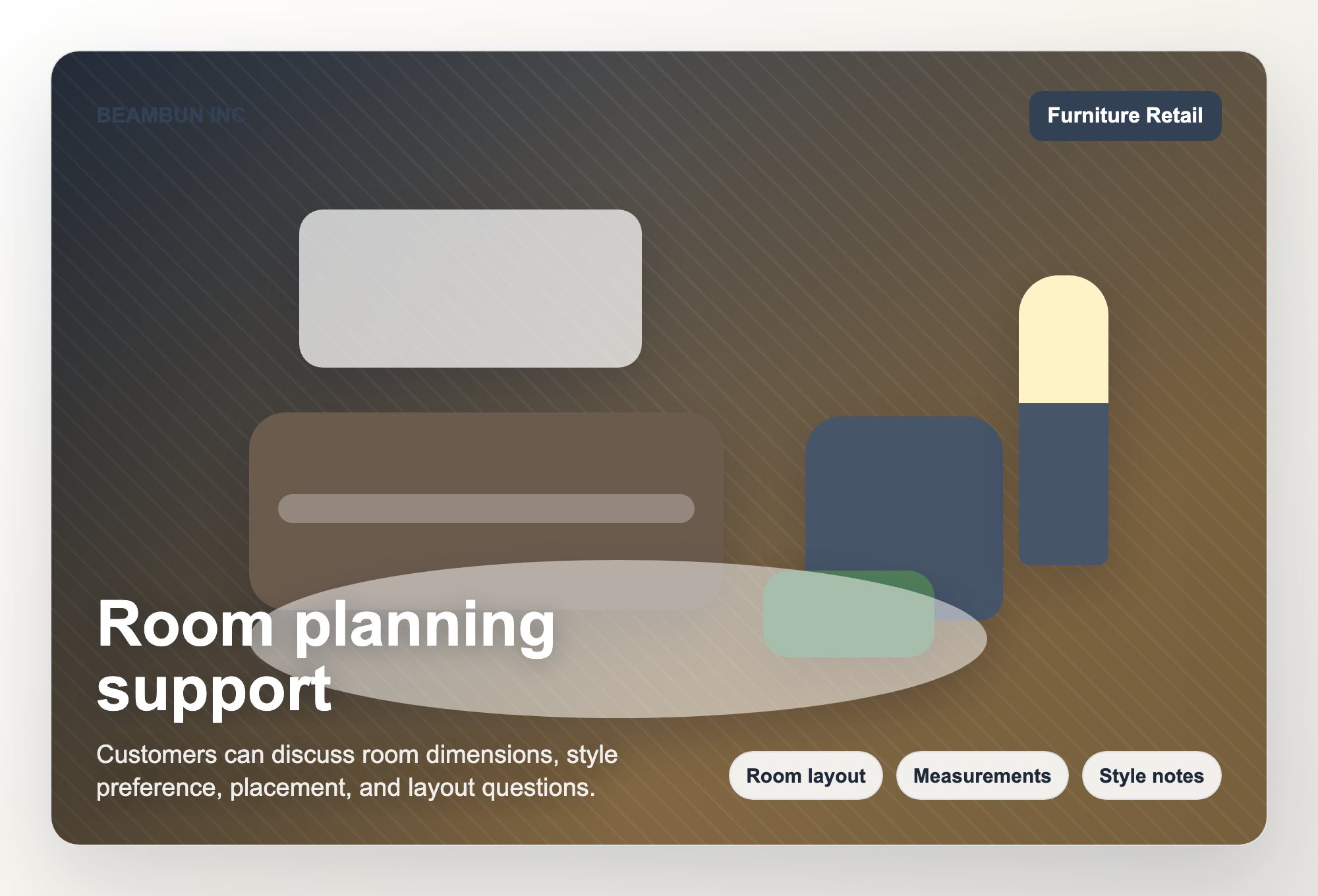 Room planning support visual for BEAMBUN INC